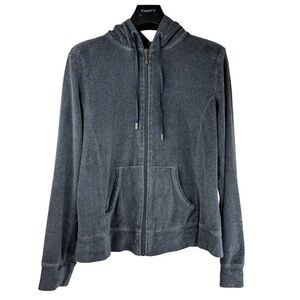 DANSKIN NOW Women's Grey Velvety Full Zip Hoodie Cotton Hood Lining/Pockets L